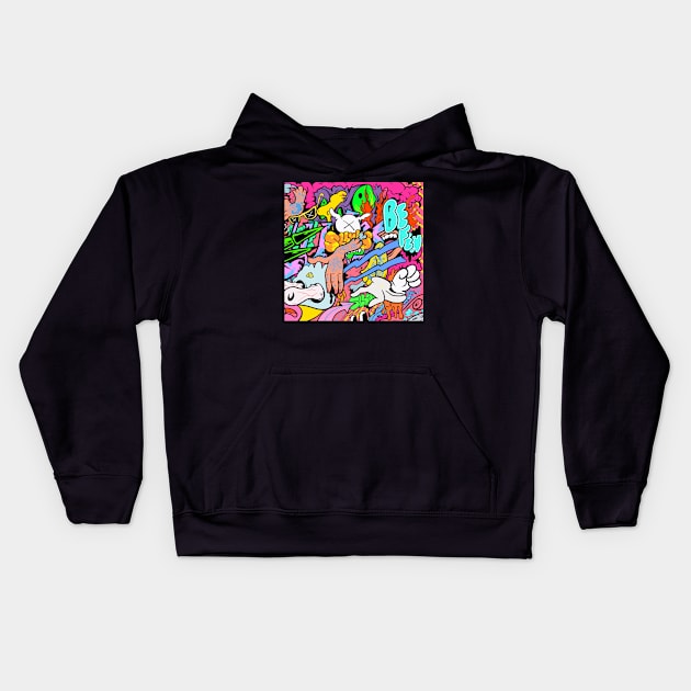 Slluks montage graffiti merchandise illustration Kids Hoodie by slluks_shop